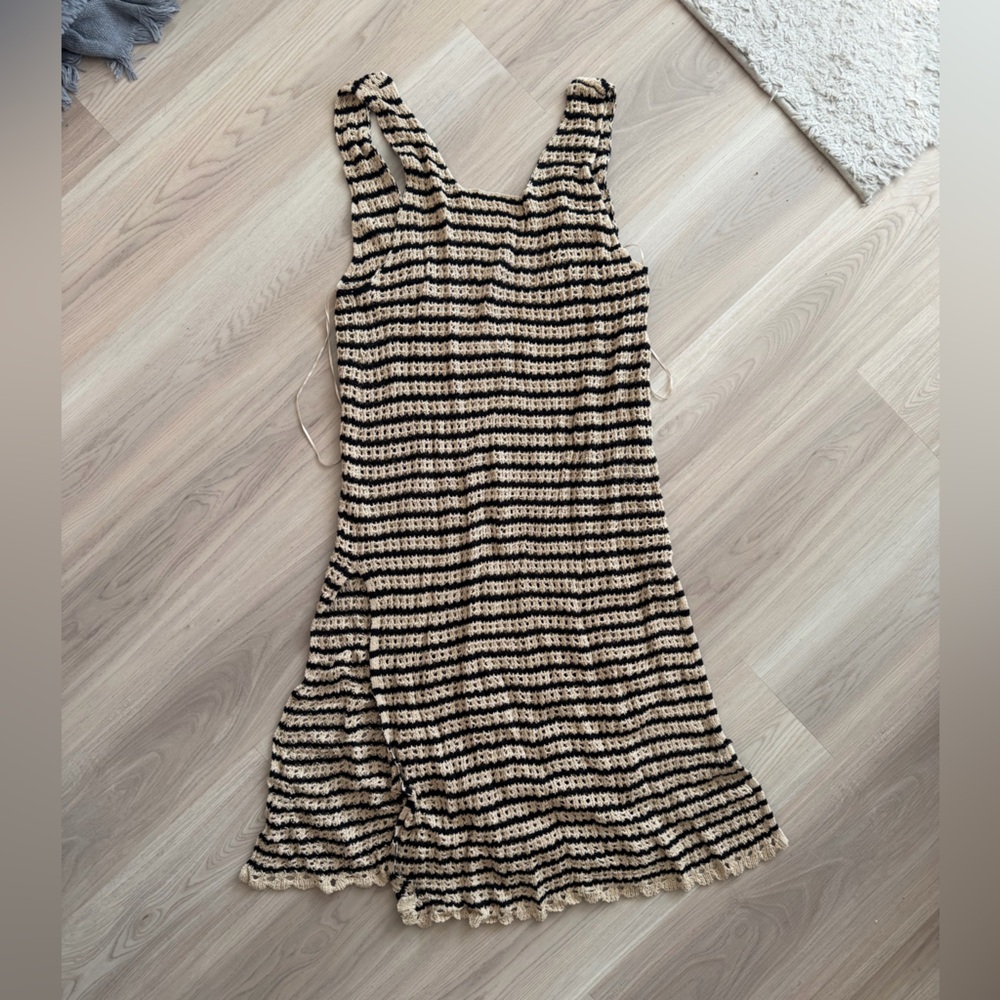 NWT O'Neill Black and Tan Striped Crochet Swim Cover Up